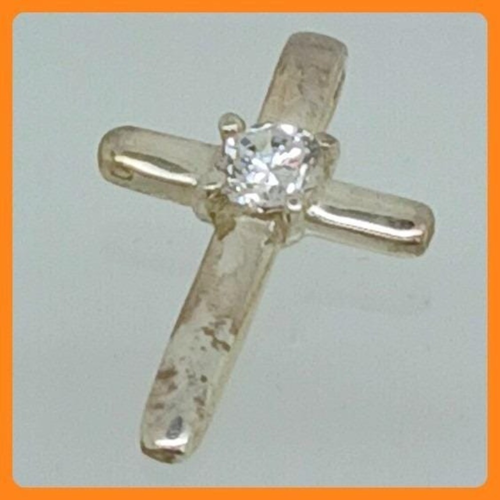Sterling Silver 925 Cross Pendant Round Cubic Zirconia Religious Charm 0.75 Inch